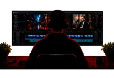 Video editor at a workstation